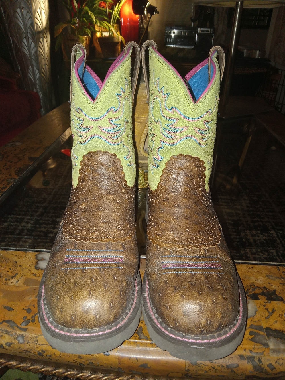 Ariat Womens Brown and Lime Western Cowboy Boots
